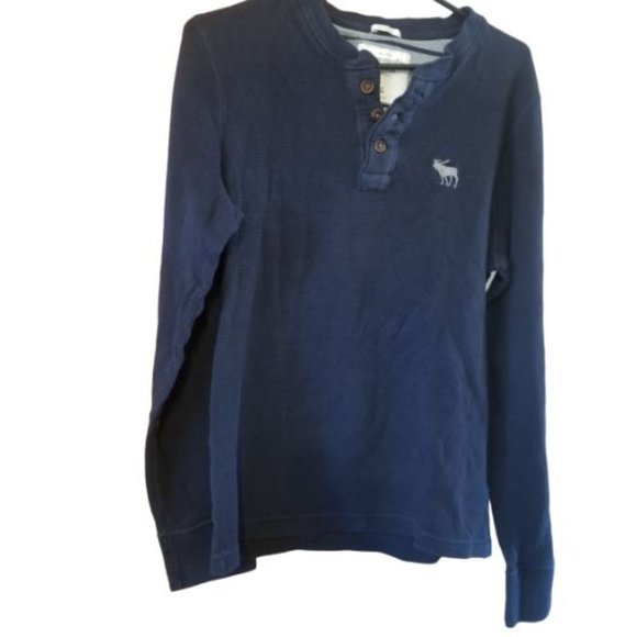 Abercrombie & Fitch Navy Blue Waffle Weave Henley Long Sleeve Shirt XL - Picture 1 of 8